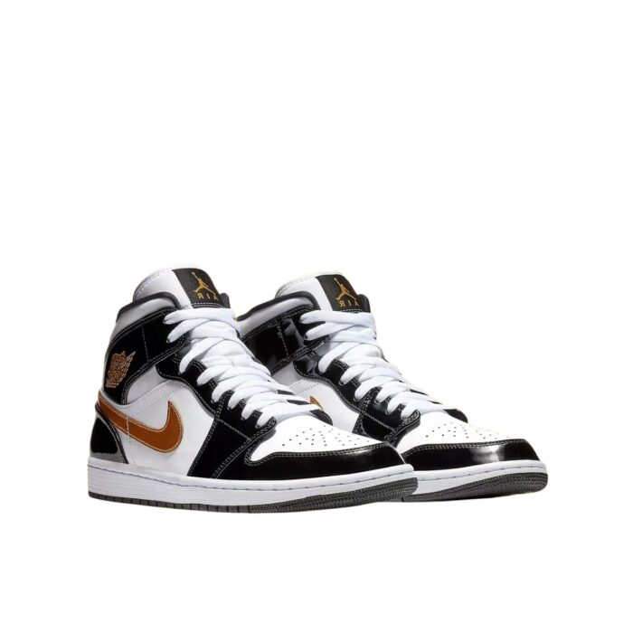 NIKE AIR JORDAN 1 MID SE PATENT BLACK GOLD 852542 007