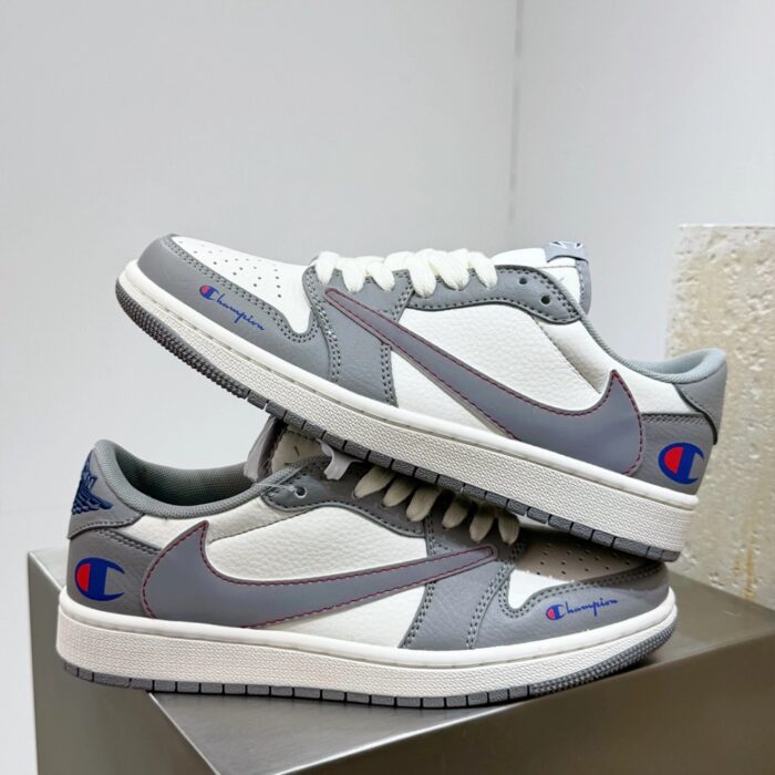 NIKE AIR JORDAN 1 LOW X TRAVIS SCOTT X CHAMPION WHITE GREY - Image 3