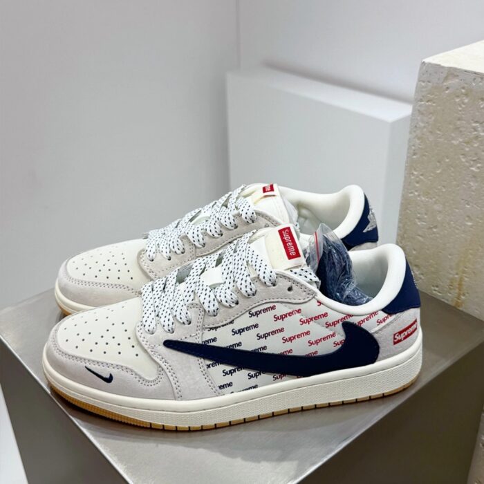 NIKE AIR JORDAN 1 LOW X SUPREME WHITE GREY BLUE - Image 2