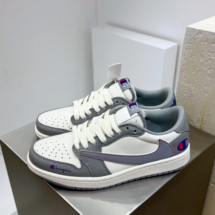 NIKE AIR JORDAN 1 LOW X TRAVIS SCOTT X CHAMPION WHITE GREY - Image 2