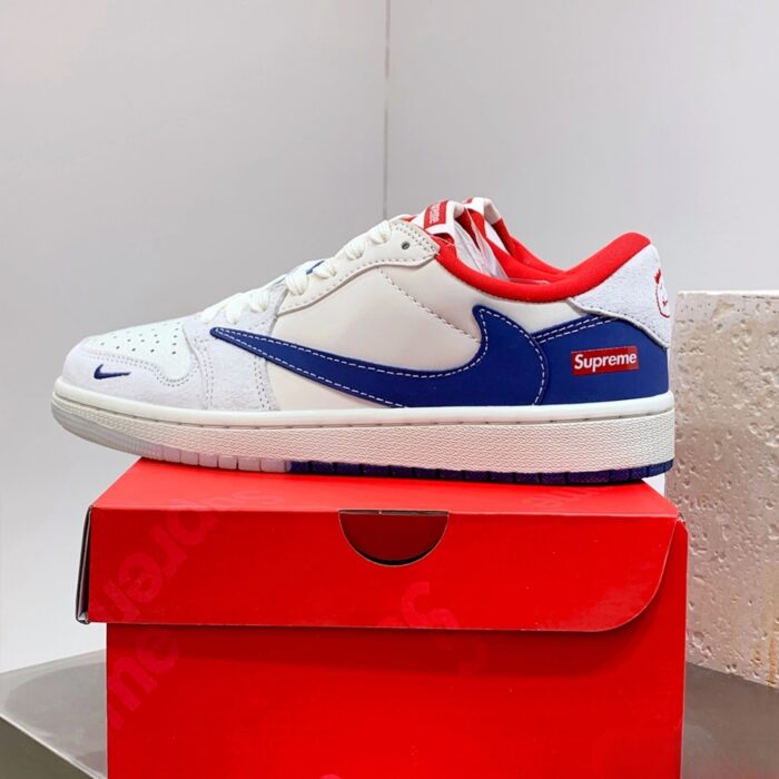 NIKE AIR JORDAN 1 X TRAVIS SCOTT X SUPREME WHITE BLUE RED - Image 2