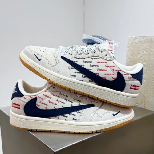 NIKE AIR JORDAN 1 LOW X SUPREME WHITE GREY BLUE - Image 3