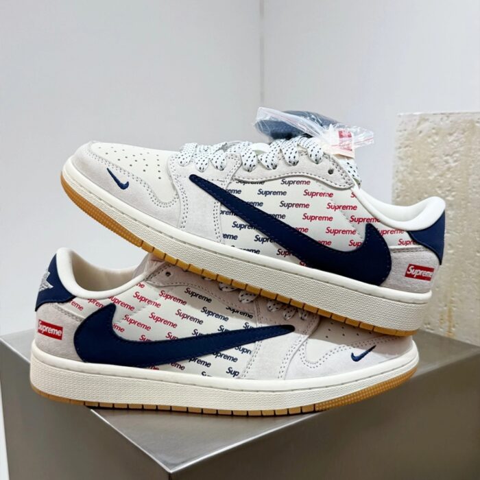 NIKE AIR JORDAN 1 LOW X SUPREME WHITE GREY BLUE - Image 3