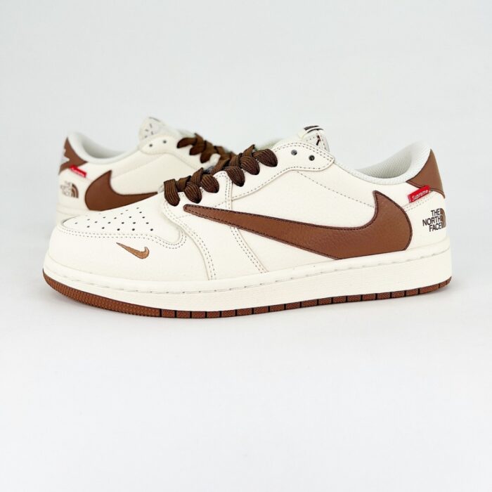 NIKE AIR JORDAN 1 LOW X TRAVIS SCOTT X SUPREME X THE NORTH FACE BROWN BEIGE - Image 3
