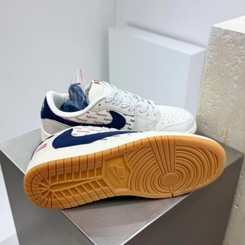 NIKE AIR JORDAN 1 LOW X SUPREME WHITE GREY BLUE - Image 4