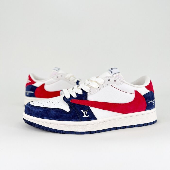 NIKE AIR JORDAN 1 LOW X TRAVIS SCOTT X LOUIS VUITTON WHITE RED BLUE SJ2068 104 - Image 4