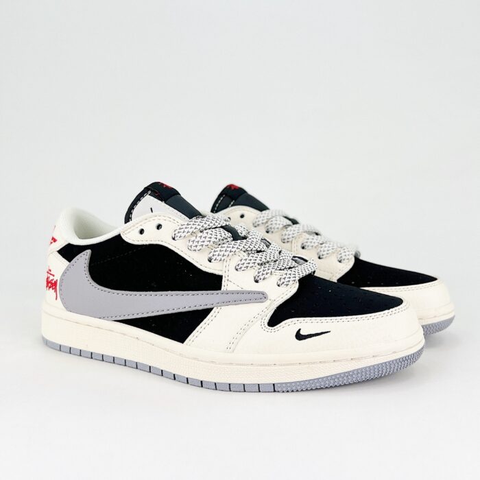NIKE AIR JORDAN 1 LOW X TRAVIS SCOTT X STUSSY WHITE GREY BLACK - Image 5