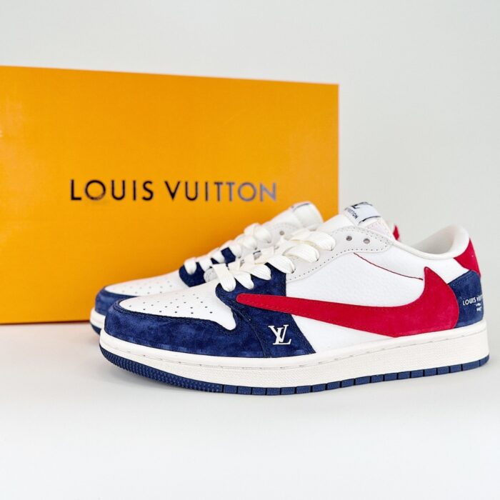 NIKE AIR JORDAN 1 LOW X TRAVIS SCOTT X LOUIS VUITTON WHITE RED BLUE SJ2068 104 - Image 3
