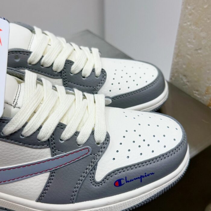 NIKE AIR JORDAN 1 LOW X TRAVIS SCOTT X CHAMPION WHITE GREY - Image 5
