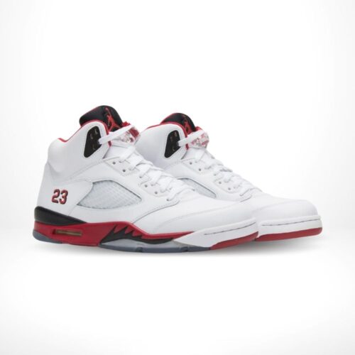 Angled front view of a full pair of Air Jordan 5