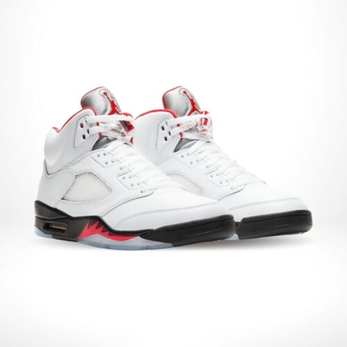 Angled front view of a full pair of Air Jordan 5