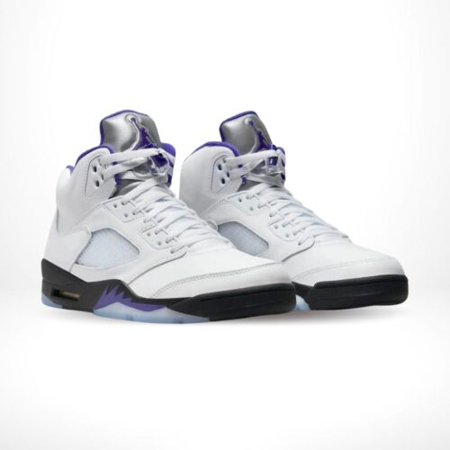 Angled front view of a full pair of Air Jordan 5