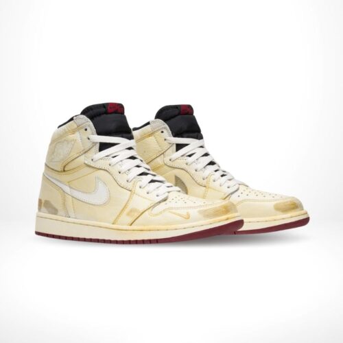 Angled front view of a full pair of Air Jordan 1