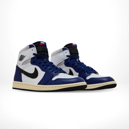 Angled front view of a full pair of Air Jordan 1