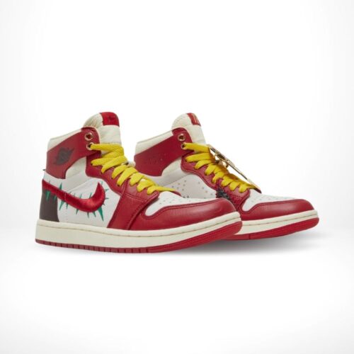 Angled front view of a full pair of Air Jordan 1
