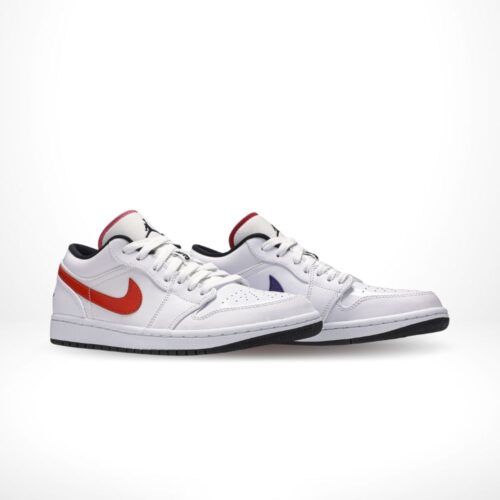 Angled front view of a full pair of Air Jordan 1
