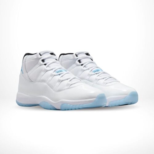 Angled front view of a full pair of Air Jordan 11