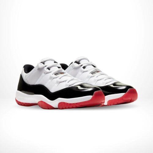 Angled front view of a full pair of Air Jordan 11