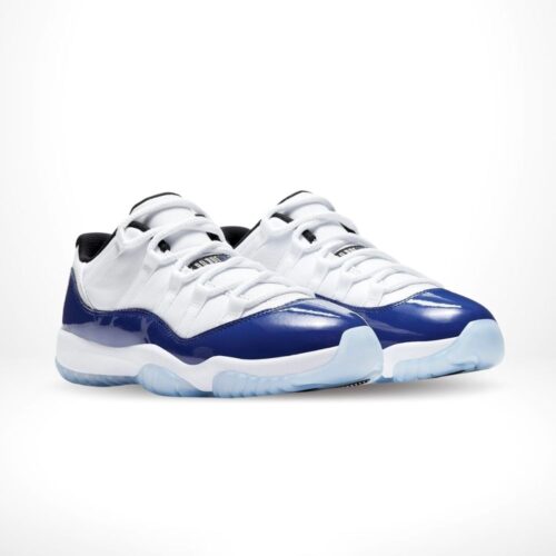 Angled front view of a full pair of Air Jordan 11