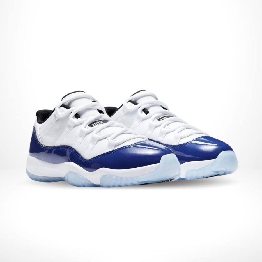 Angled front view of a full pair of Air Jordan 11
