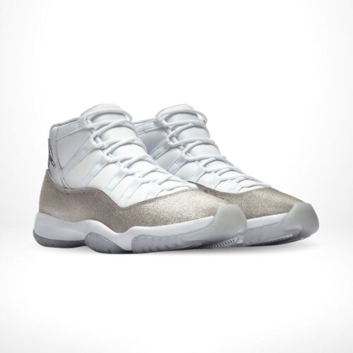 Angled front view of a full pair of Air Jordan 11