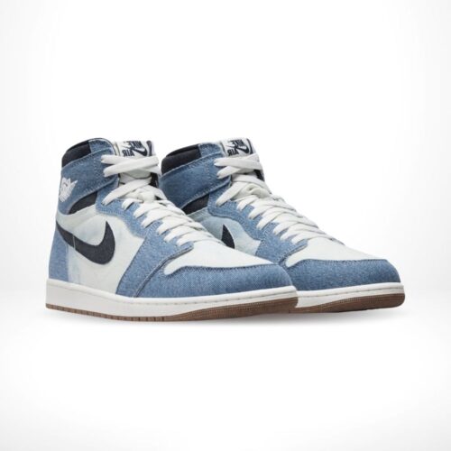 Angled front view of a full pair of Air Jordan 1