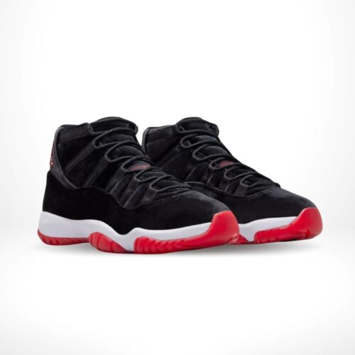 Angled front view of a full pair of Air Jordan 11