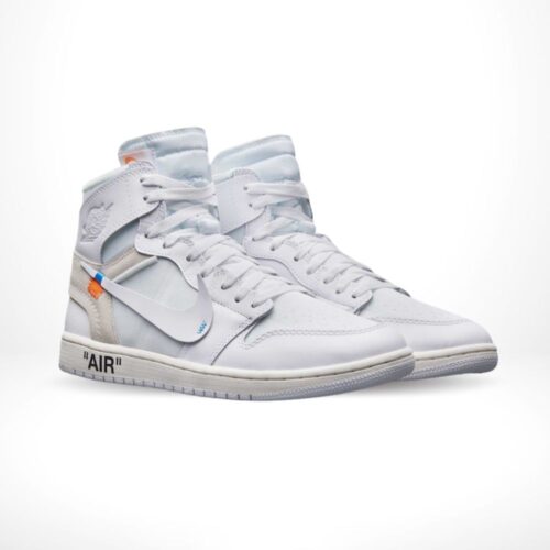 Angled front view of a full pair of Air Jordan 1