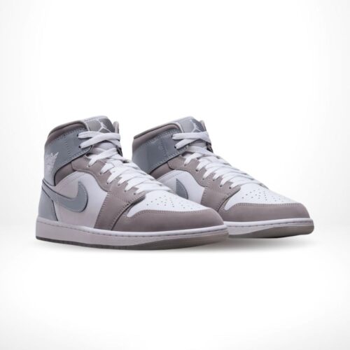 Angled front view of a full pair of Air Jordan 1