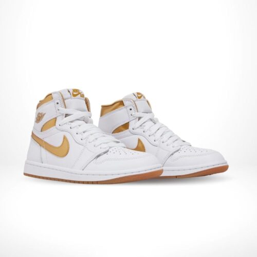 Angled front view of a full pair of Air Jordan 1
