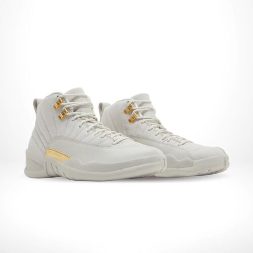 Angled front view of a full pair of Air Jordan 12