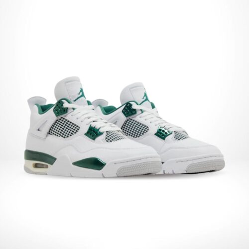 Angled front view of a full pair of Air Jordan 4