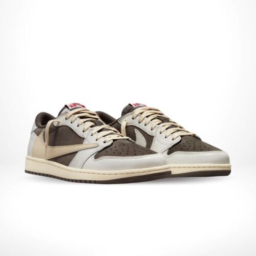 Angled front view of a full pair of Air Jordan 1