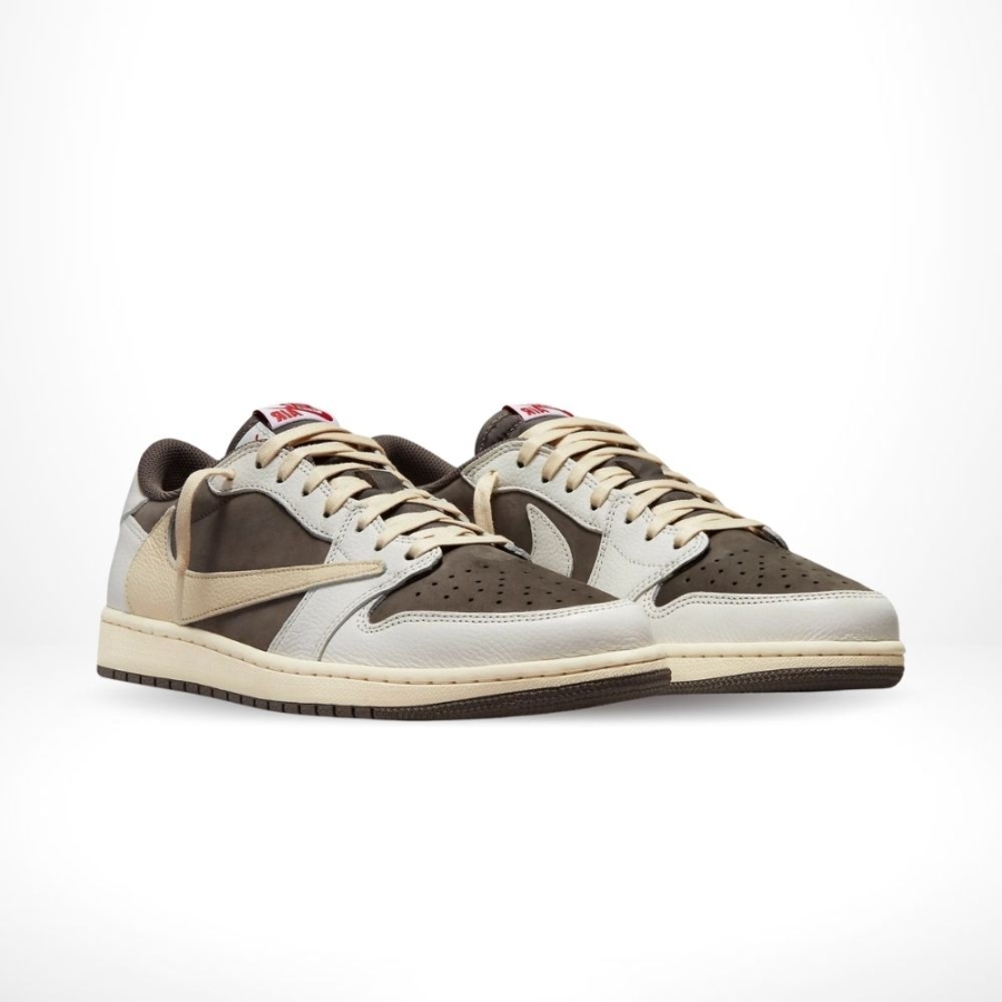 Angled front view of a full pair of Air Jordan 1