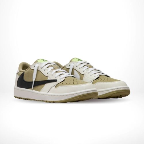 Angled front view of a full pair of Air Jordan 1