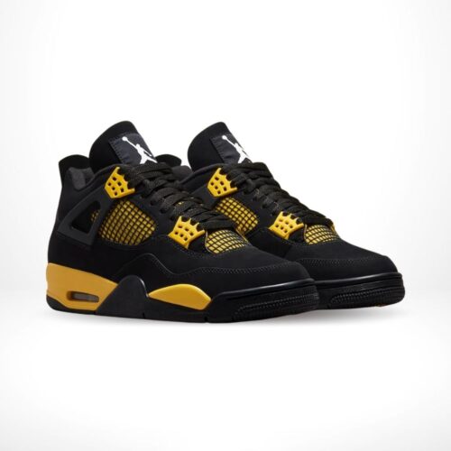 Angled front view of a full pair of Air Jordan 4