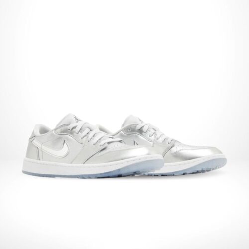 Angled front view of a full pair of Air Jordan 1