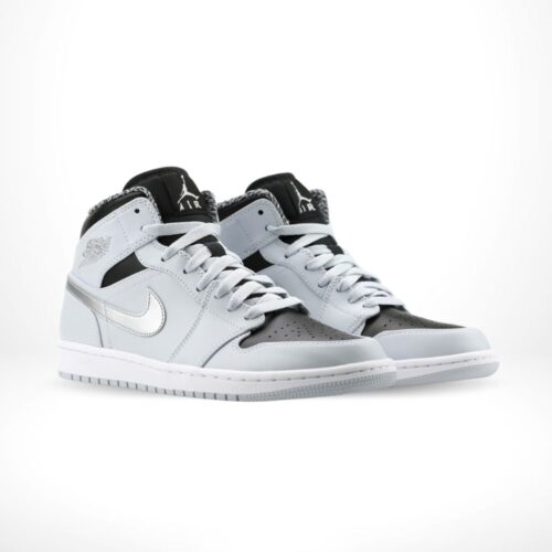 Angled front view of a full pair of Air Jordan 1