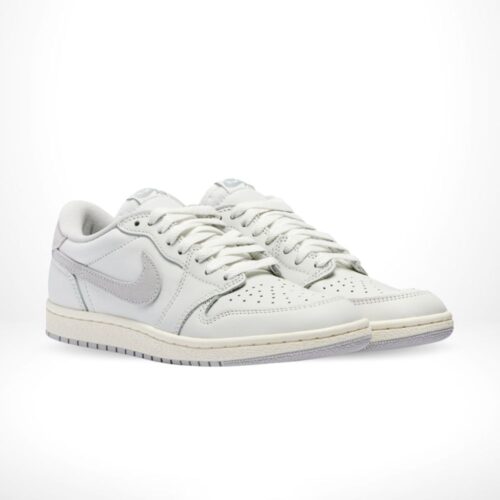 Angled front view of a full pair of Air Jordan 1