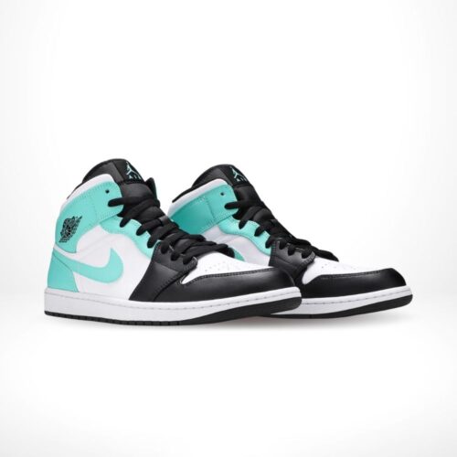 Angled front view of a full pair of Air Jordan 1