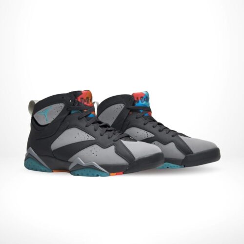 Angled front view of a full pair of Air Jordan 7