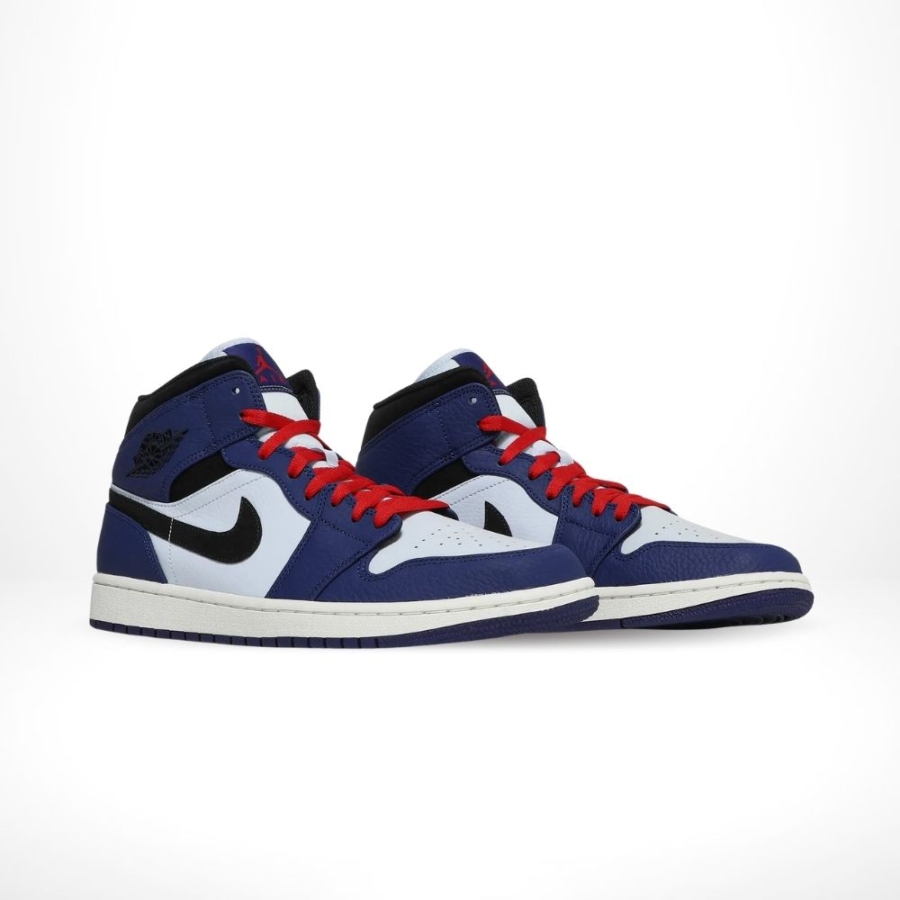 Angled front view of a full pair of Air Jordan 1