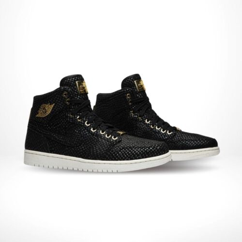 Angled front view of a full pair of Air Jordan 1