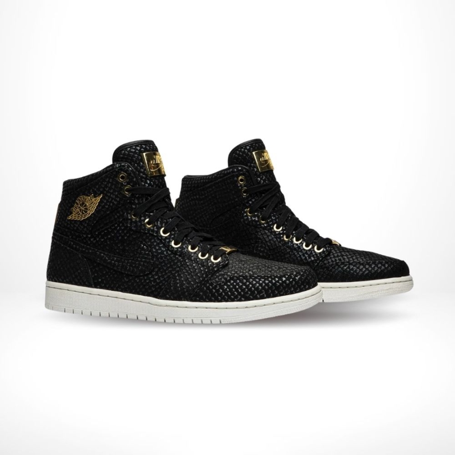 Angled front view of a full pair of Air Jordan 1