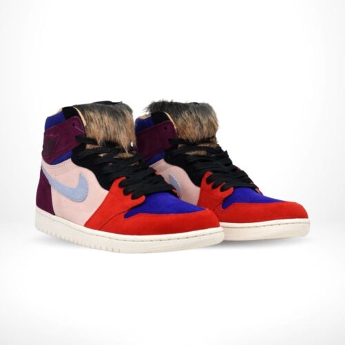 Angled front view of a full pair of Air Jordan 1