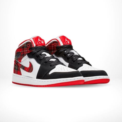 Angled front view of a full pair of Air Jordan 1