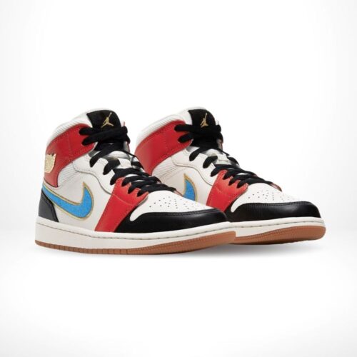 Angled front view of a full pair of Air Jordan 1