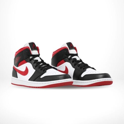 Angled front view of a full pair of Air Jordan 1