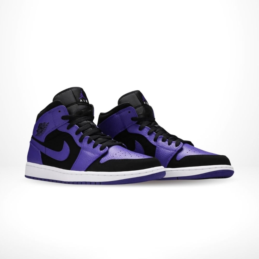 Angled front view of a full pair of Air Jordan 1