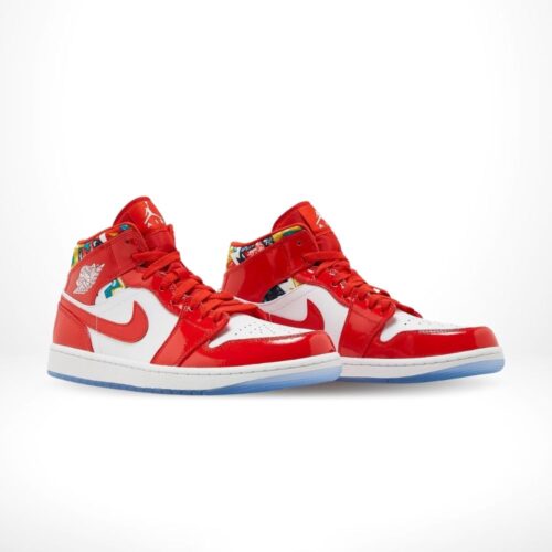 Angled front view of a full pair of Air Jordan 1